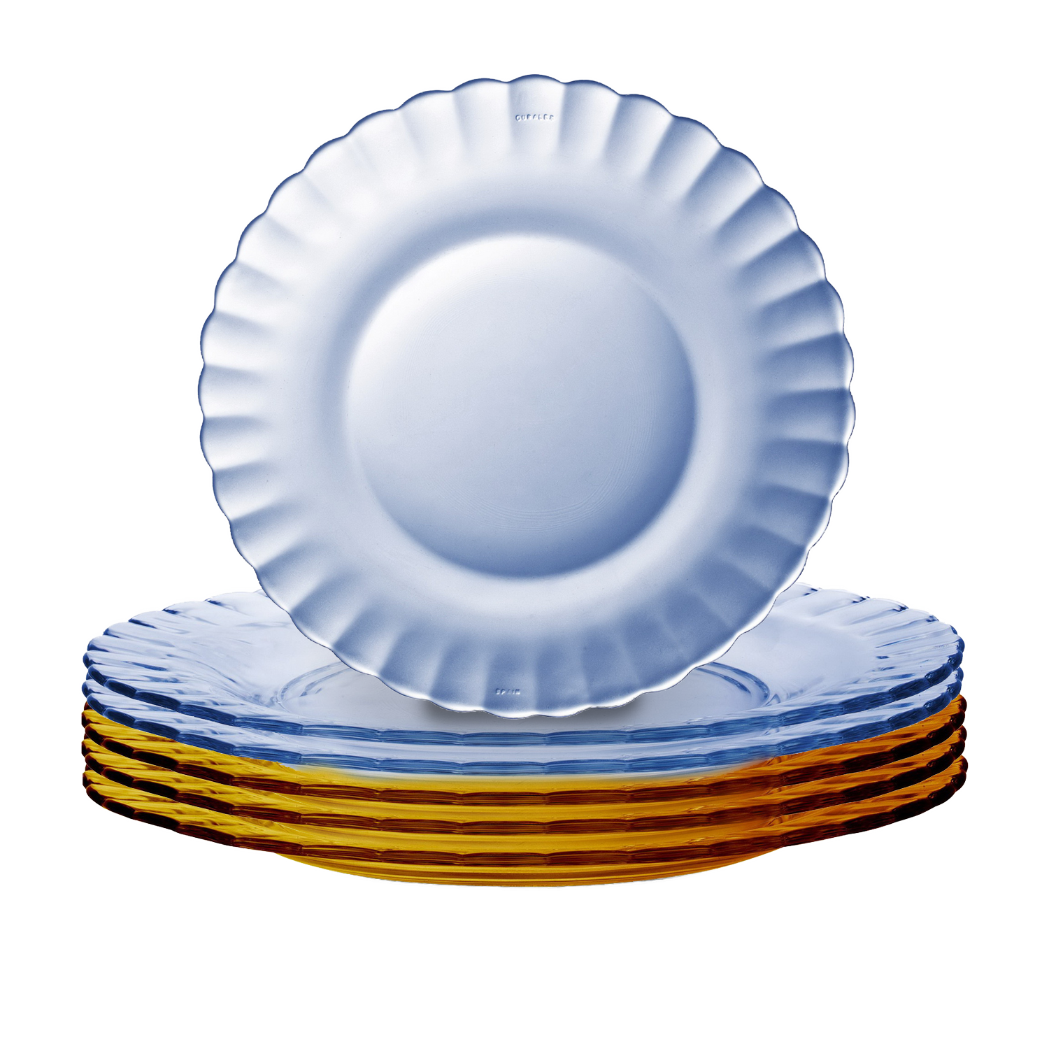 Picardie Mixed Color Plate Set – Amber & Marine (3 Amber / 3 Marine)