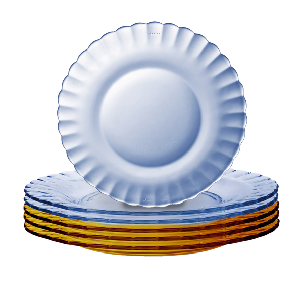 Picardie Mixed Color Plate Set – Amber & Marine (3 Amber / 3 Marine)