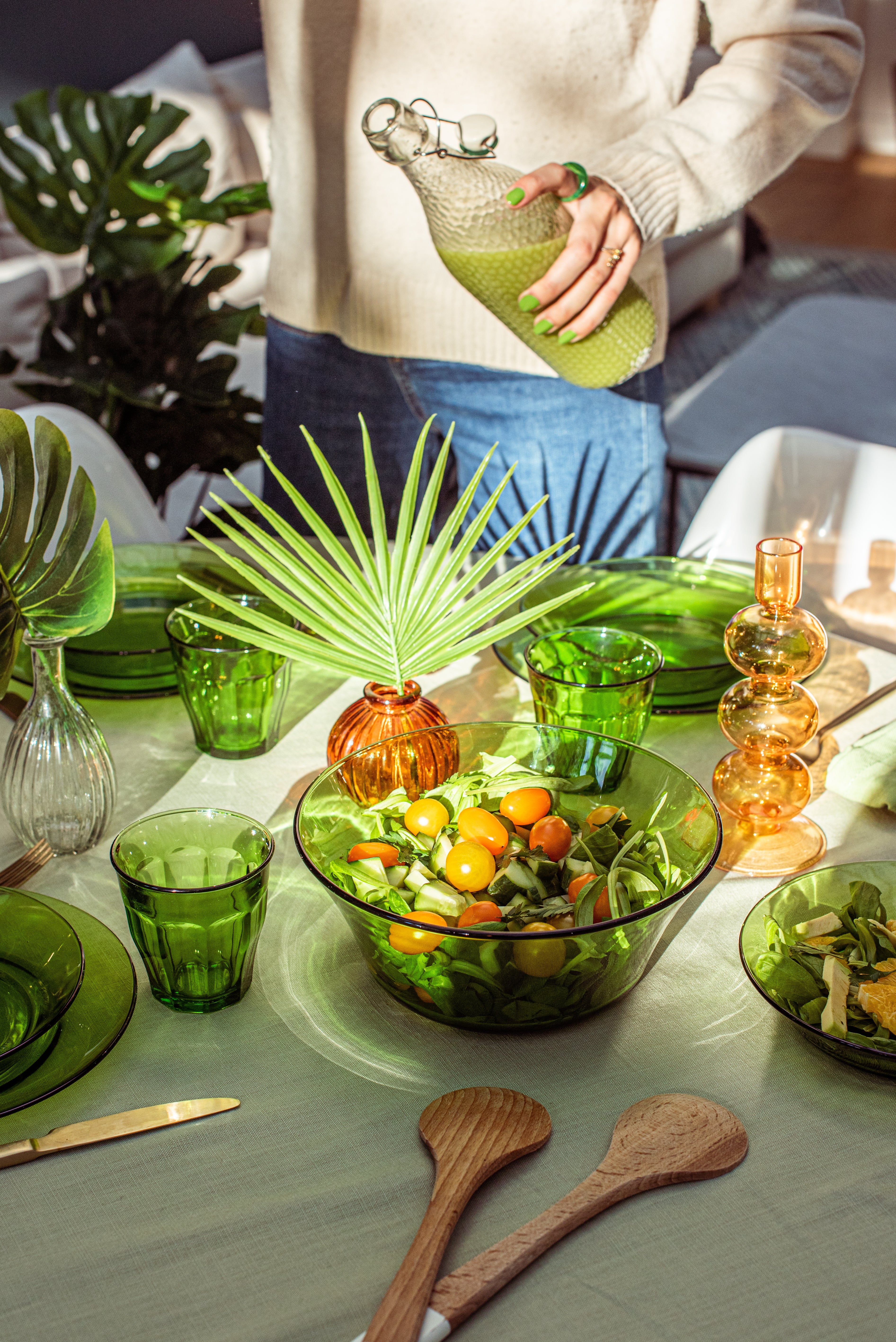 Lys Salad Bowl Set of 2 Amber and Green - Duralex Canada | Tough Tempered Glassware