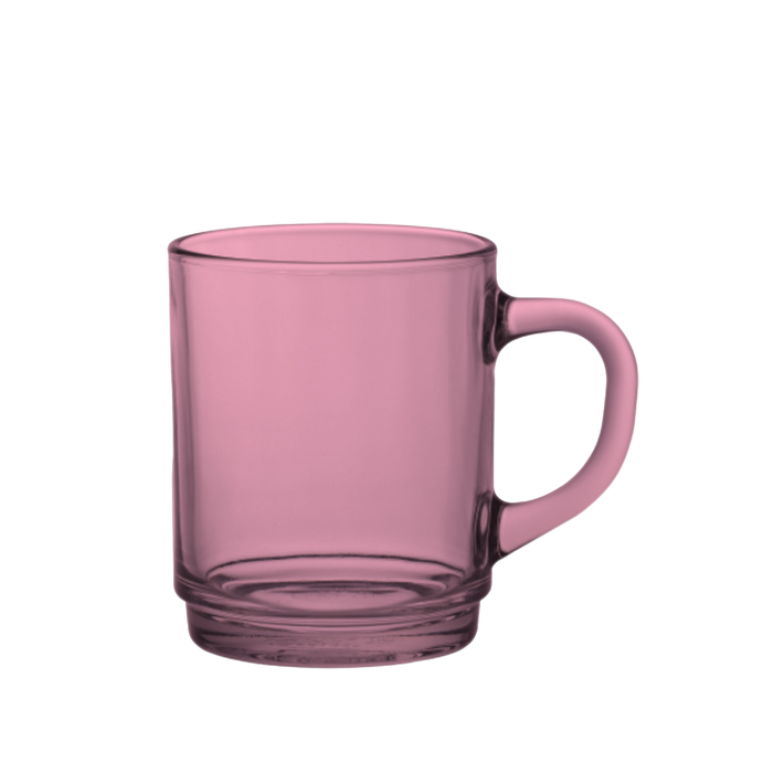 Duralex Lys. The Plum purple glass mug with handle. La tasse en verre violet prune avec anse.